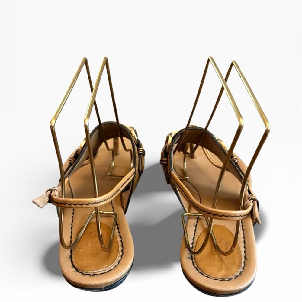 Gucci Brown Leather Tassel Horsebit Thong Flat Sandals EU 37 US 7 - Picture 10 of 16
